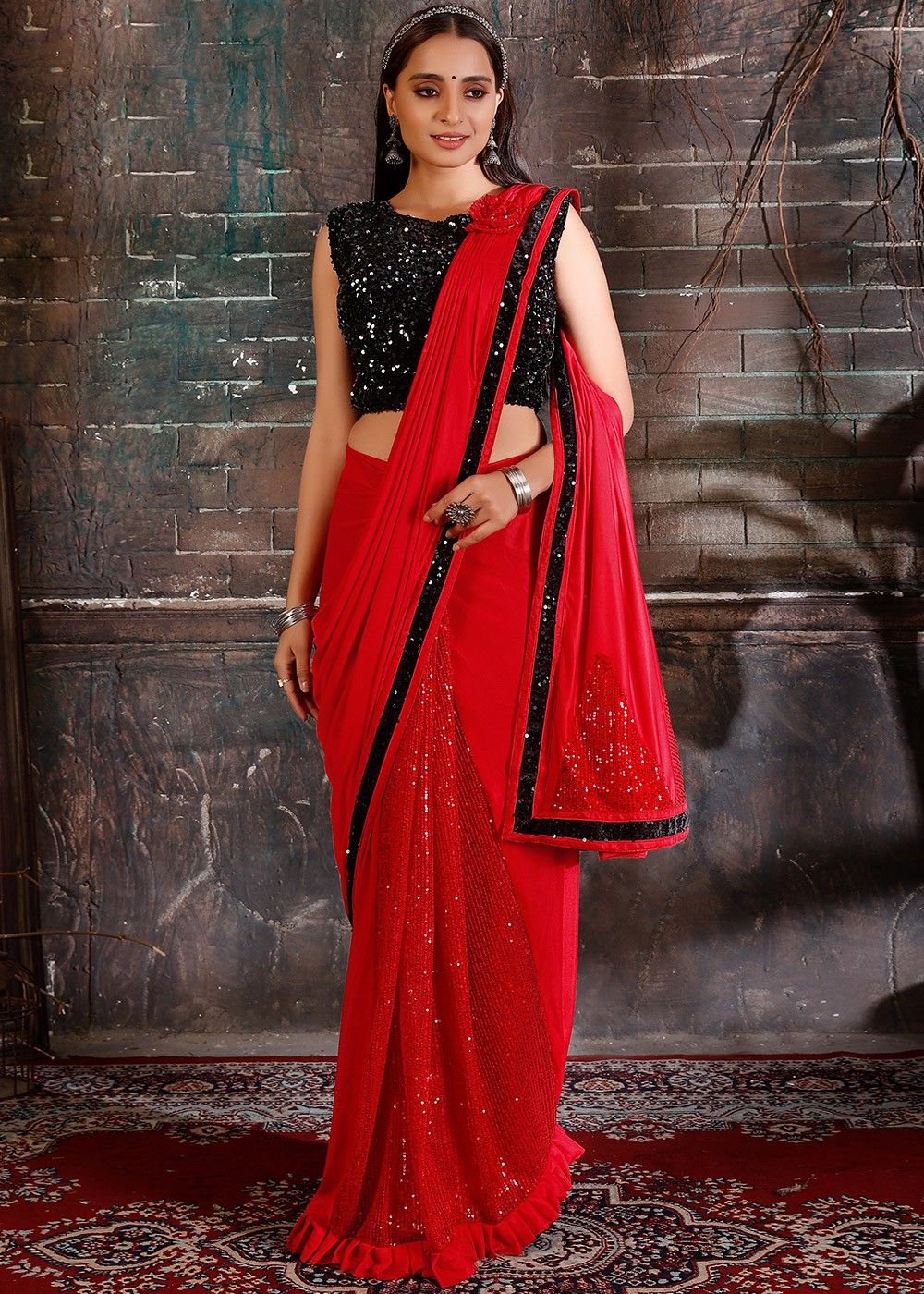 Soft Silk Classy Coral Colour Saree Shining Party Wear