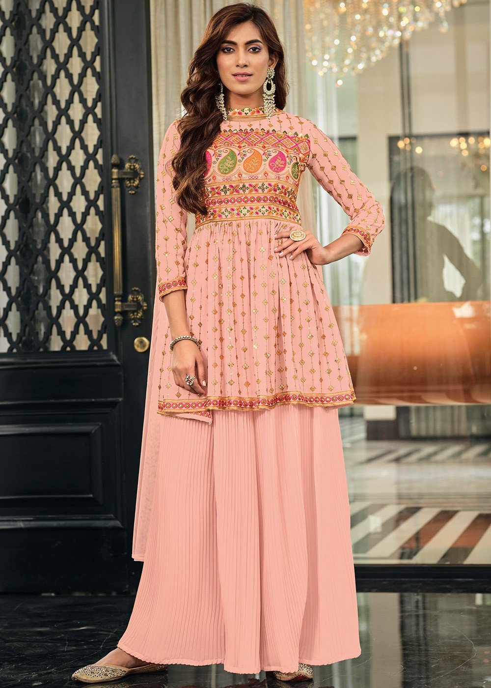 Beige Traditional Heavy Designer Work Sharara Suit - Indian Heavy Anarkali  Lehenga Gowns Sharara Sarees Pakistani Dresses in USA/UK/Canada/UAE -  IndiaBoulevard
