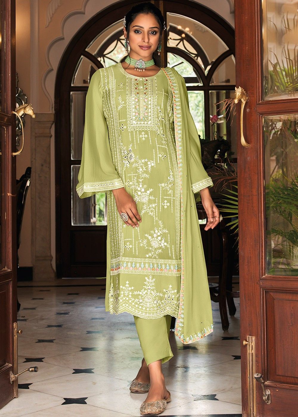 Resha India Salwar Suits and Sets  Buy Resha India Noor Straight Kurta And  Pant With Dupatta Set of 3 Online  Nykaa Fashion