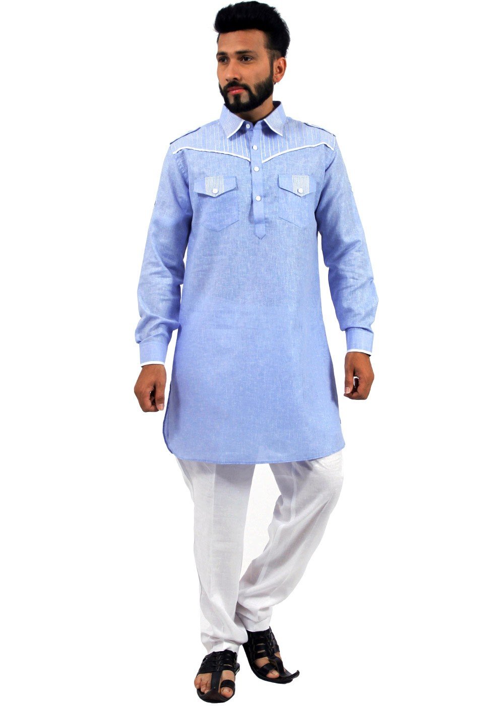 Readymade Blue Cotton Pathani Suit 437MW03