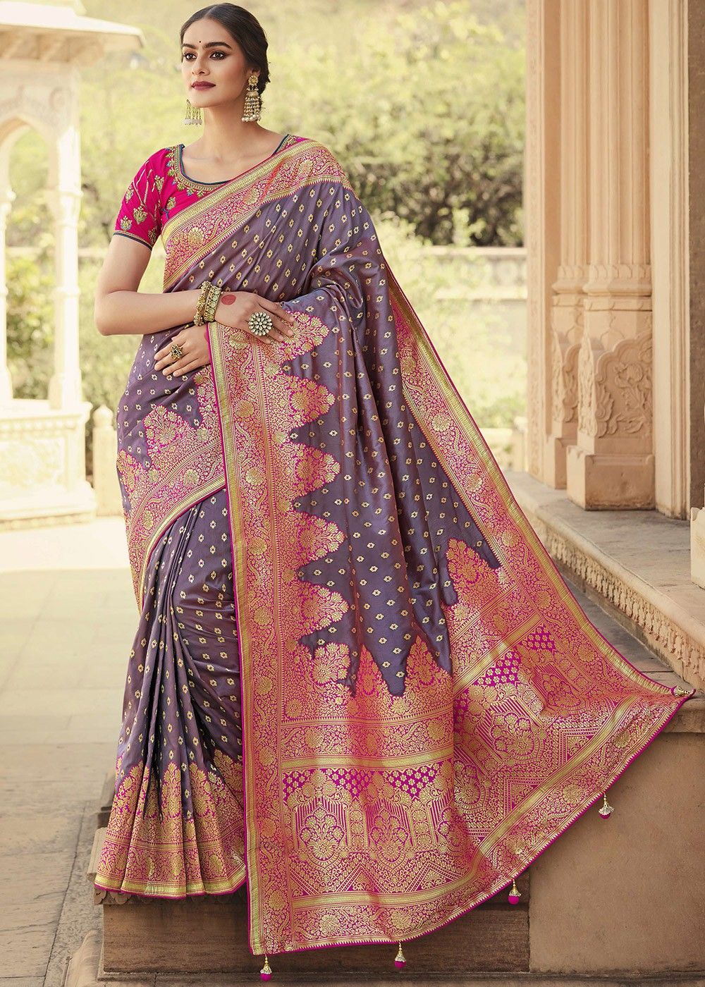 Indian Designer Wedding Bridal Plain Simple Sana Silk Sari Ethnic Wear New VV 