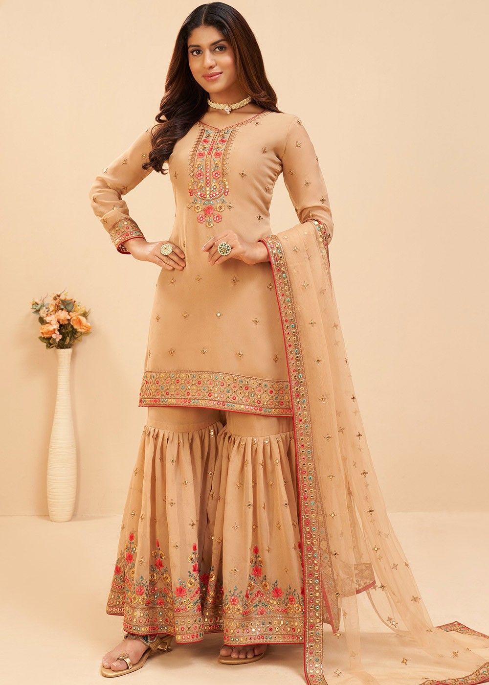 Sinina Pink Cotton Embroidered Salwar Kameez Suit Unstitched Dress  Material-24Lwb288