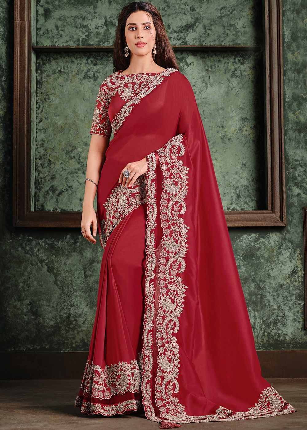 Buy 34/XS Size Red Net Plus Size Sarees Online for Women in USA