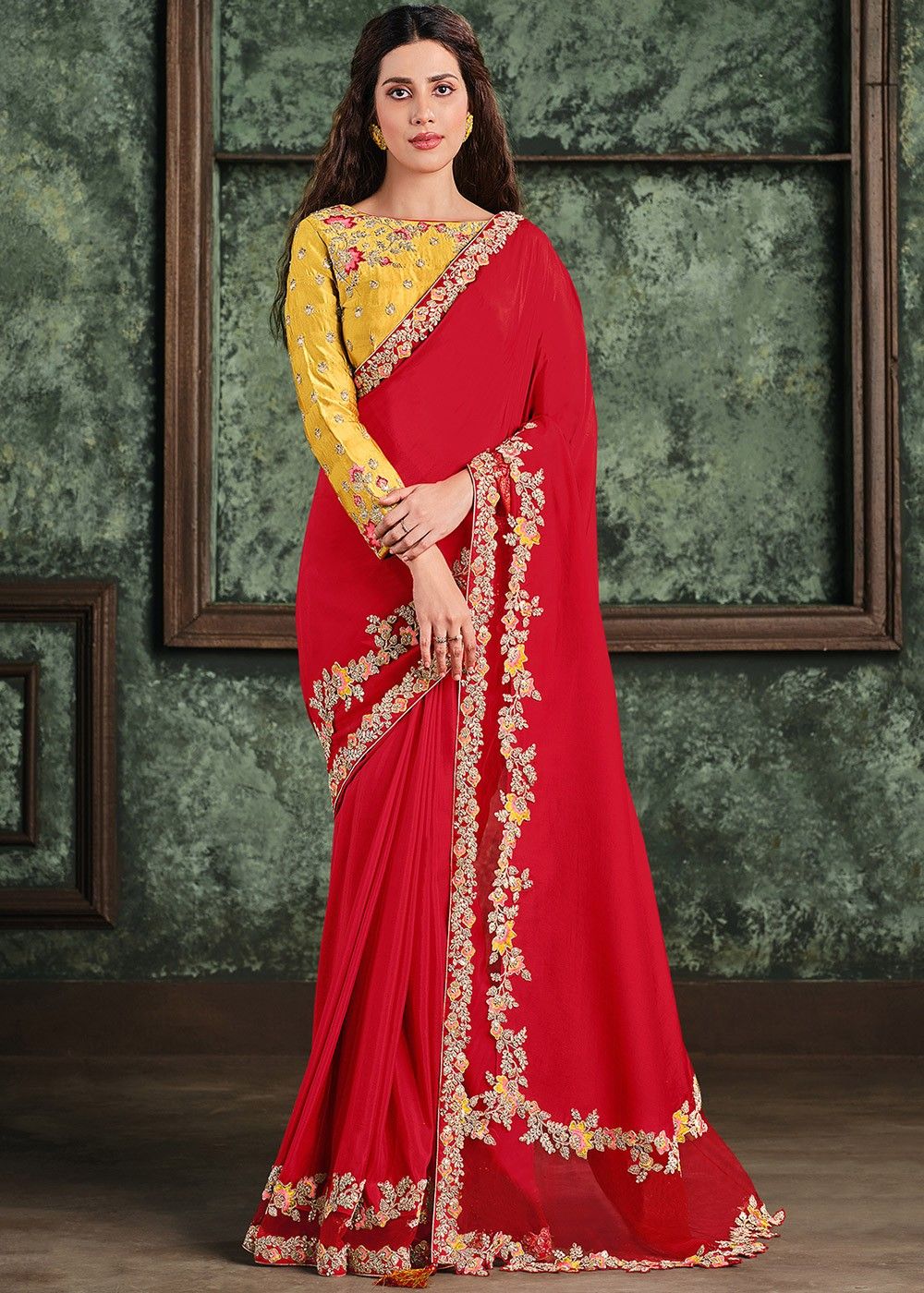 Red Heavy Border Satin Saree With Blouse 4424SR07