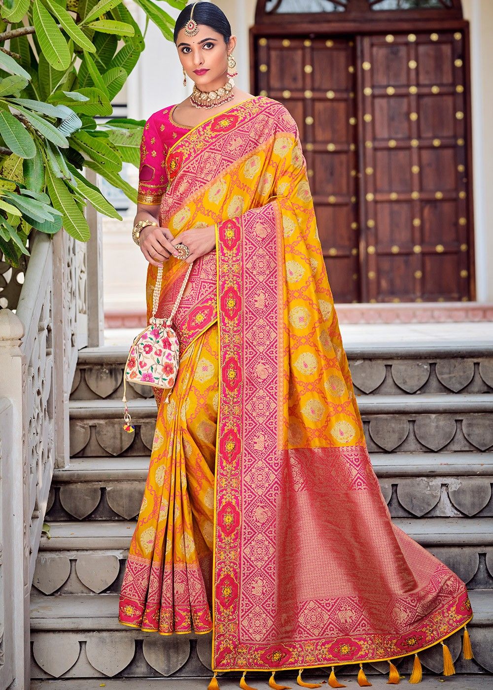 Buy Orange Kanjivaram Silk Saree Online at Jaypore.com