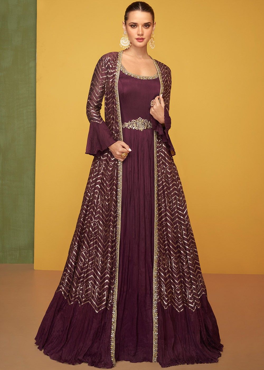 Attractive Trendy Rayon Long Anarkali Gown With Jacket Set