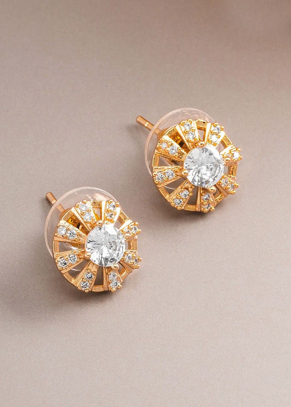Dazzling gold stud earring: White Stone Earrings & Studs-megaelearning.vn