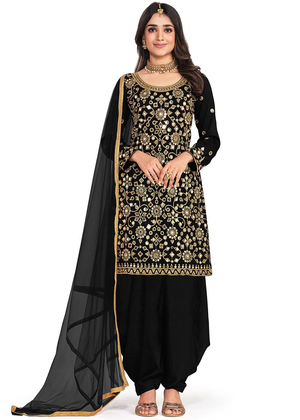 Black Punjabi Salwar Suit With Mirror Work 4583SL04