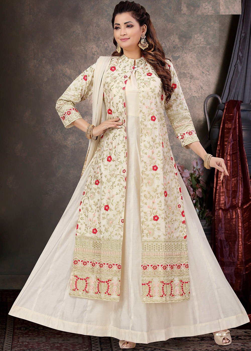Off-white Heavy Embroidered Jacket Style Plazzo Suit – FashionandStylish |  Pakistani dress design, Clothes design, Pakistani dresses