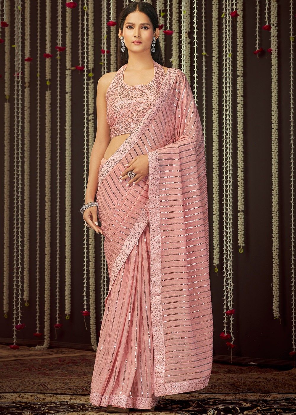 Bollywood Style Partywear Georgette Sequin Saree