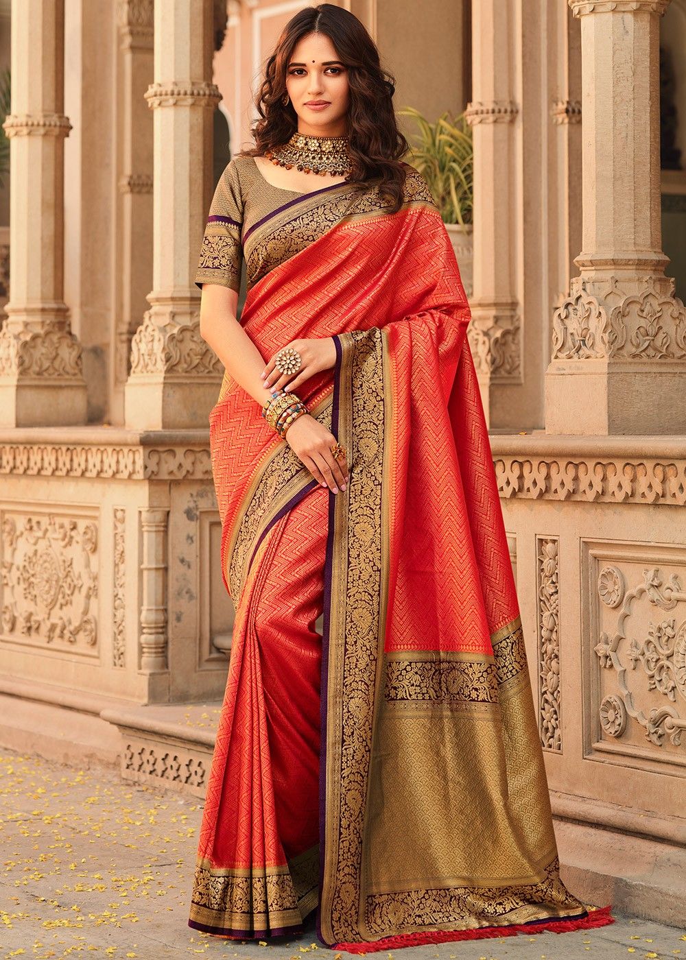 Orange Kanjivaram Silk Saree – Deeva - The Online Saree Store