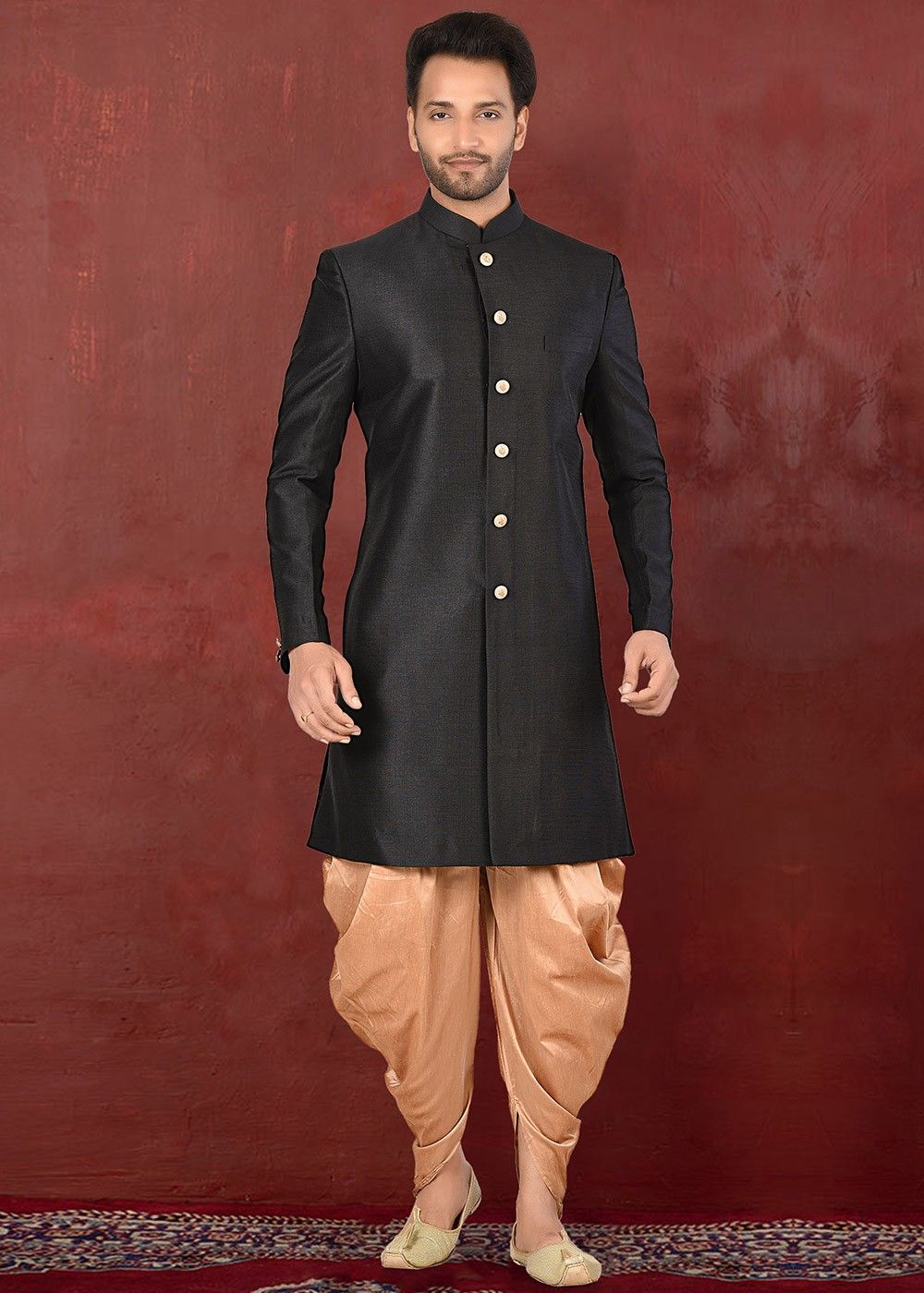 KISAH Sherwanis  Buy KISAH Purple SelfDesign Silk Sherwani with Dhoti  Pants Set of 2 Online  Nykaa Fashion