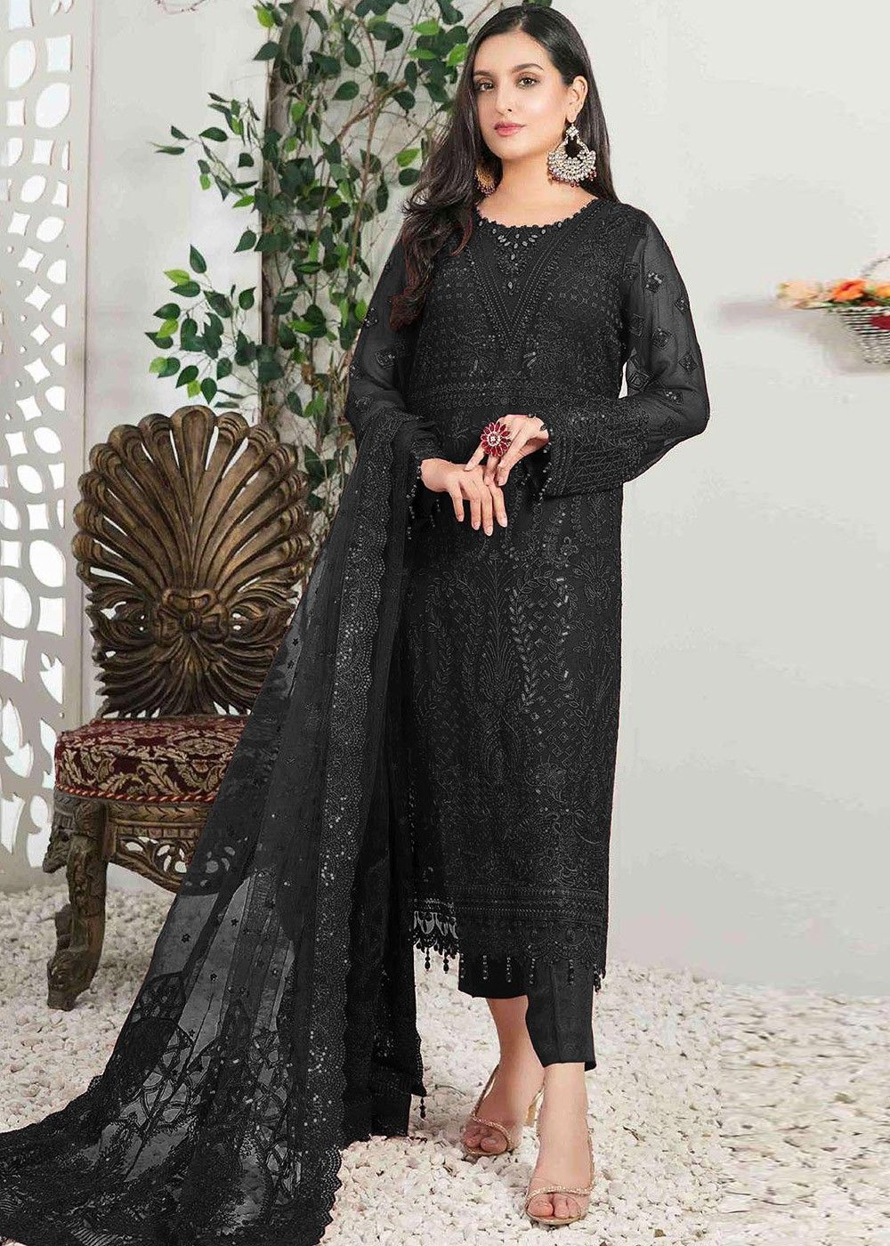 Readymade Grey & Black Embroidered Pant Suit