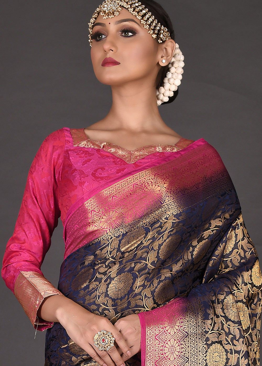 Blue Zari Woven Bridal Saree In Kanjivaram Silk 4690SR05