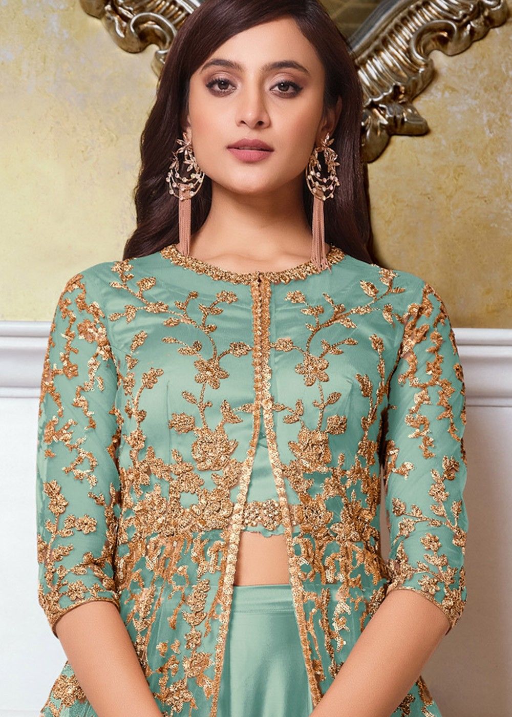 Green Embroidered Slit Style Pant Salwar Suit Latest 3616SL01