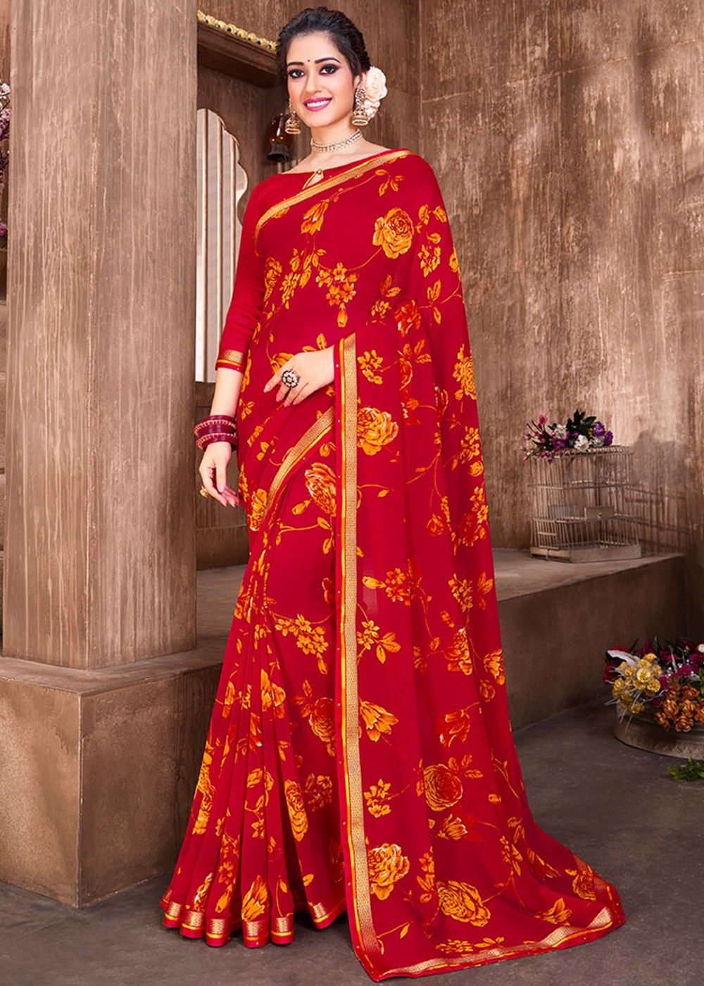 Traditional Deep Red Organza Bridal Saree | Red saree wedding, Indian  bridal sarees, Bridal sarees south indian