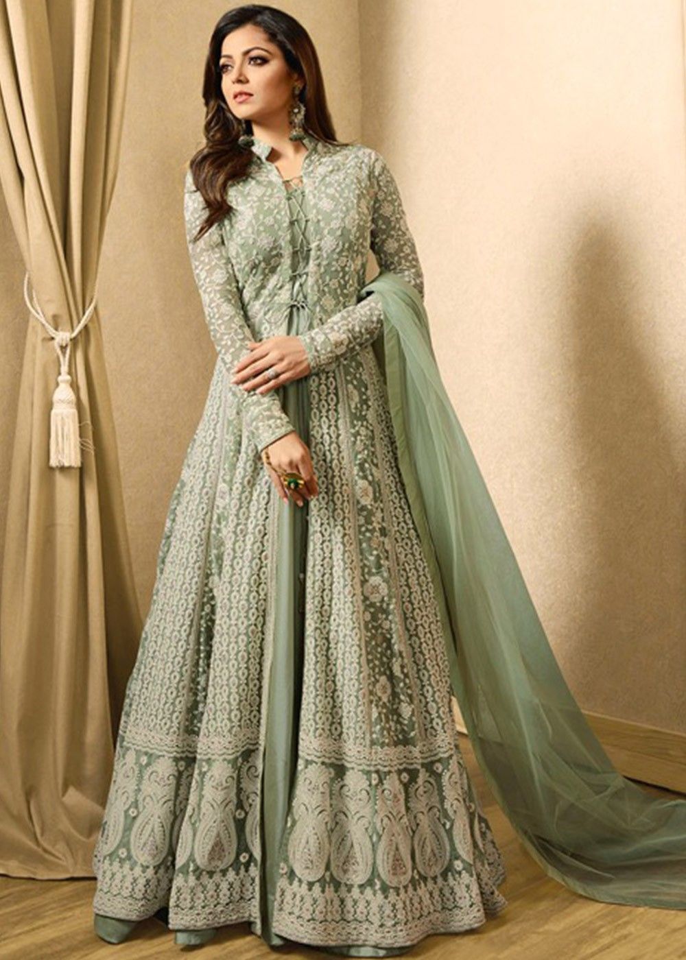 Buy online Green Semi-stitched Suit Set from Suits & Dress