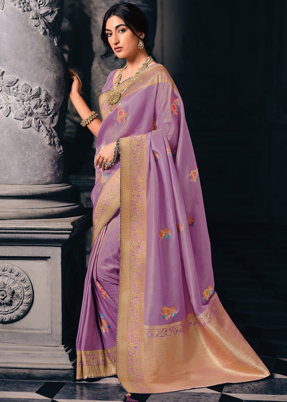 Buy hathdora creation Woven Kanjivaram Jacquard Purple Sarees Online @ Best  Price In India | Flipkart.com
