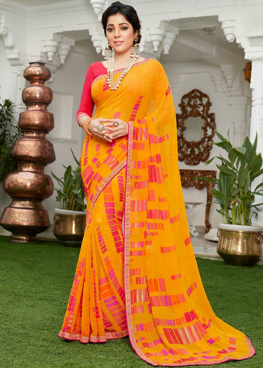 Orange woven paithani silk saree with blouse - Samvegi Creation - 4119871