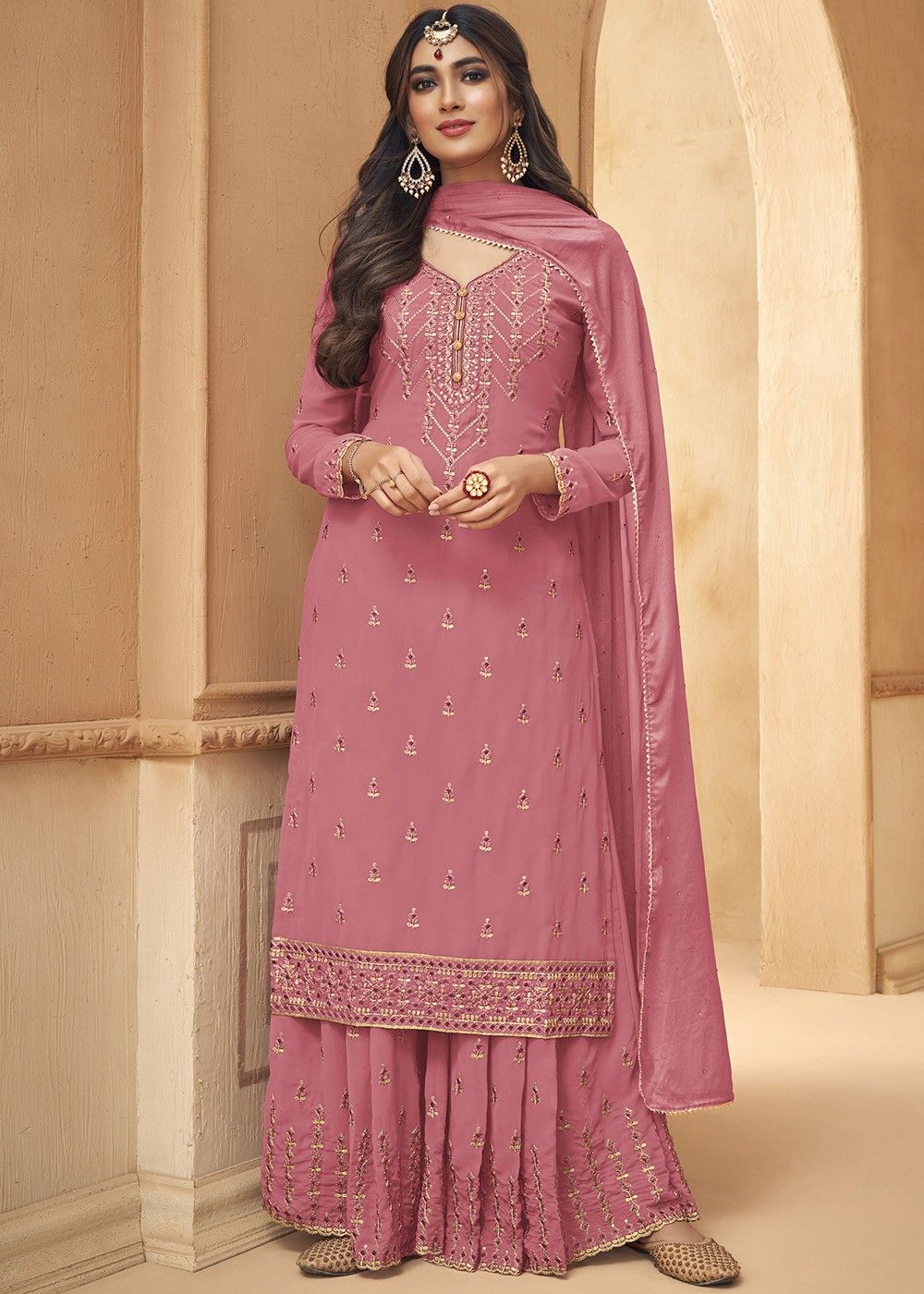 brown heavy net embroidered palazzo style pakistani suit 908 | Stylish  dresses for girls, Dress, Stylish dresses