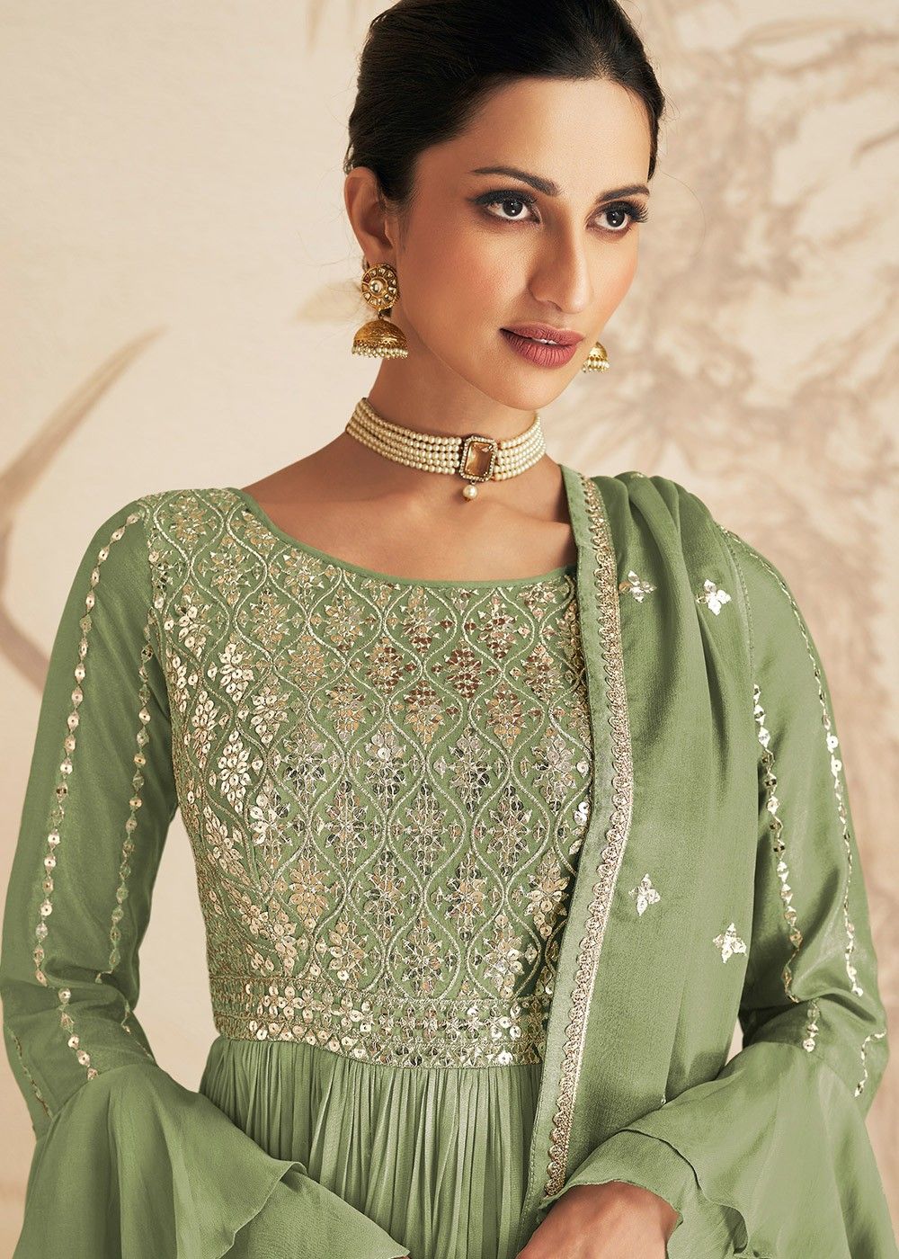 Green Peplum Style Embroidered Sharara Suit 4725SL01