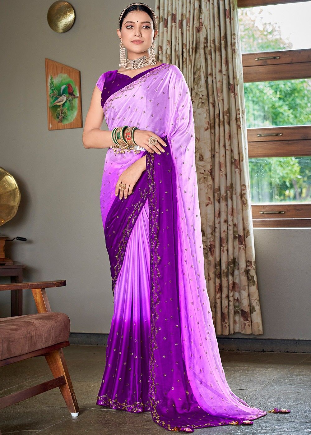 Purple Shaded Party Wear Saree With Stone Work 4733SR04
