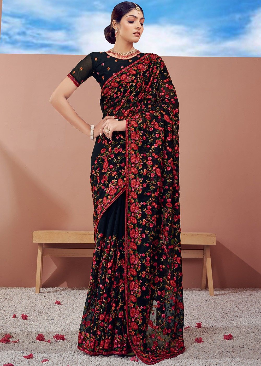 Buy Green Pure Crepe Silk Embroidery Che Nar Border Saree With Blouse For  Women by The Whole Nine Yards Online at Aza Fashions.