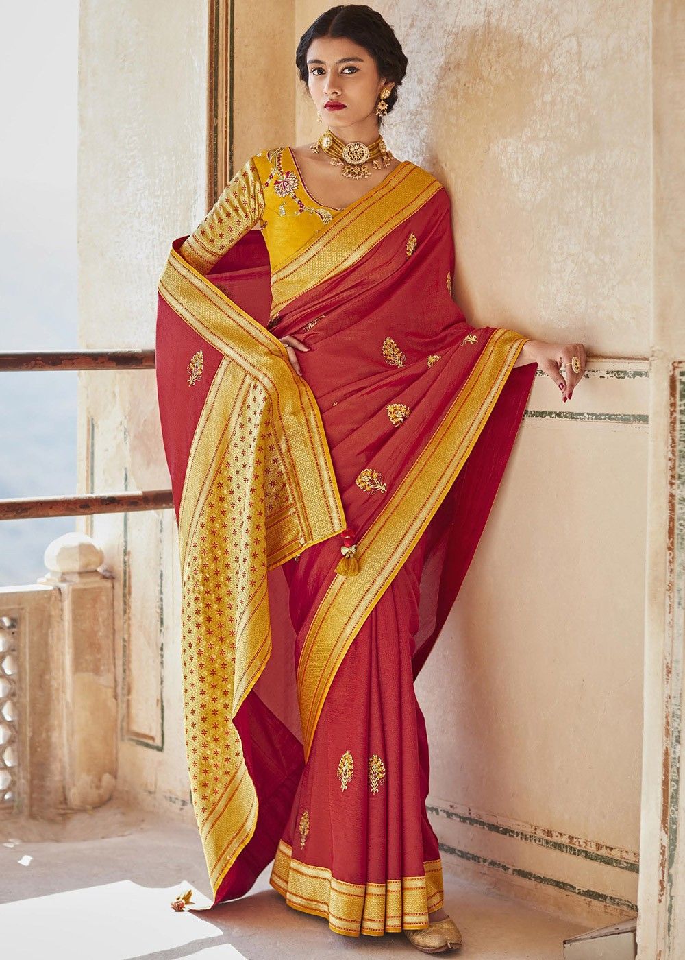 Red Woven Wedding Saree With Embroidered Blouse 4783SR13