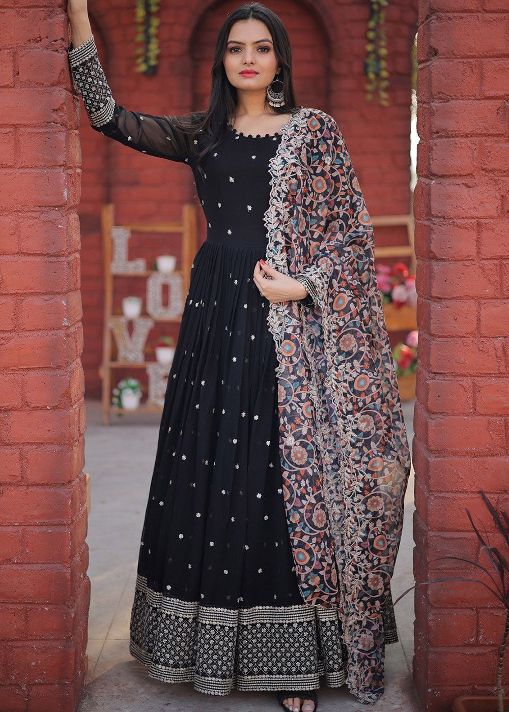 Buy Black Handpainted Anarkali Suit Set online in India