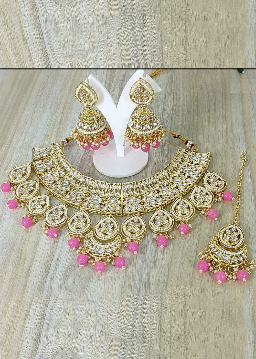 Beautiful Designer Pink Necklace with Earrings Set , Jewellery Delivery in  Ahmedabad – SendGifts Ahmedabad