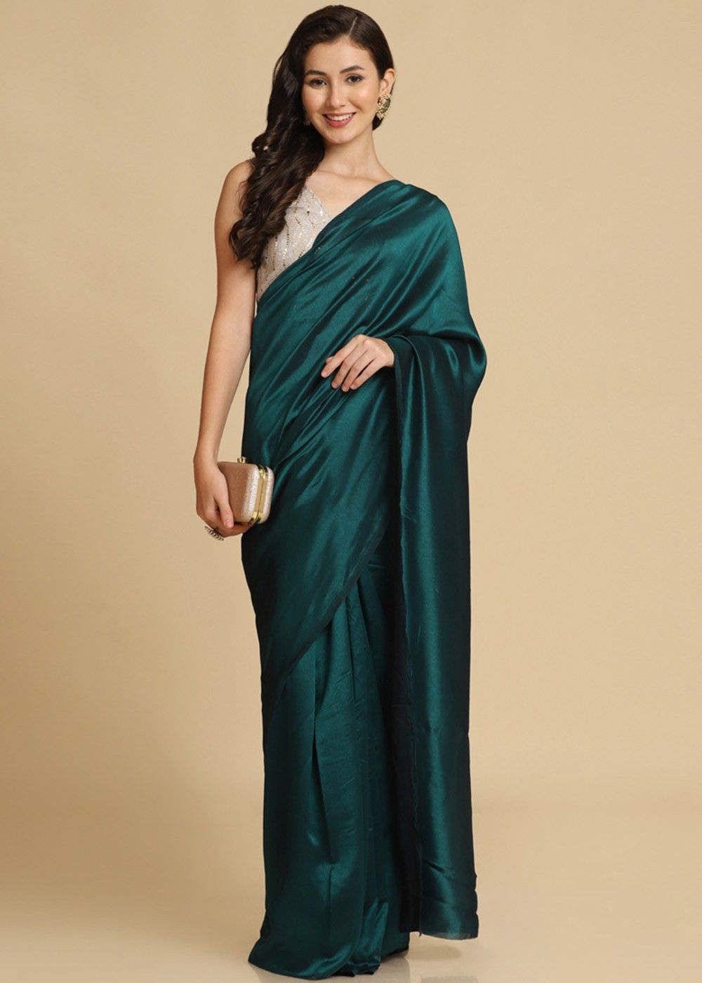 Buy Suta Navy & Green Plain Saree Without Blouse for Women Online @ Tata  CLiQ