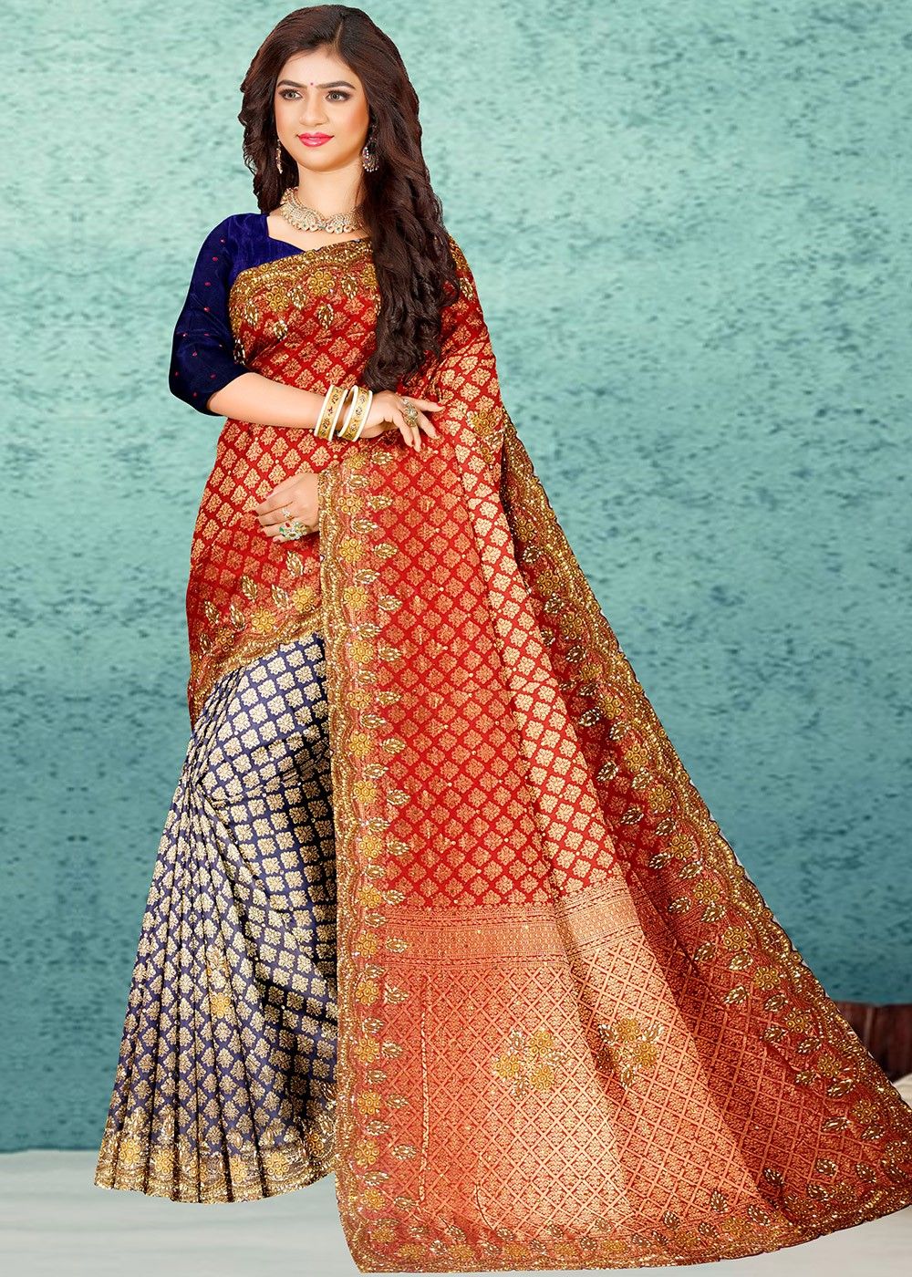 Tripura silk cotton half and half saree – www.vannamayil.com