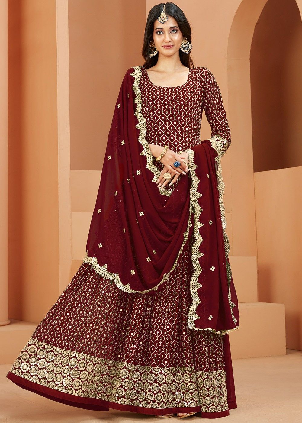 SHAFNUFAB® Women's Georgette Semi Stitched Anarkali Salwar Suit (wedding  dress and salwar suit_SF20162 Green Free Size) : Amazon.in: Fashion
