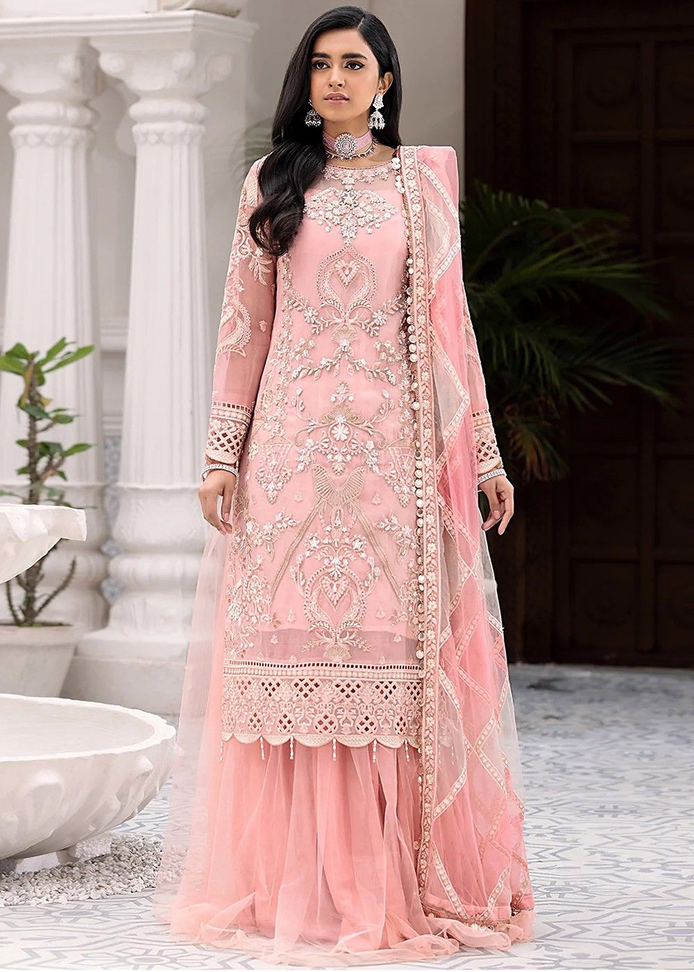 Wedding Wear Indian Style Sepia Embroidered Rubby Silk Sharara Dress for  Women. | eBay