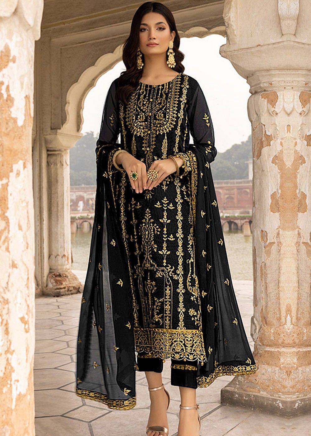 Black Salwar Pant Suit In Georgette Embroidery Work SFF76936