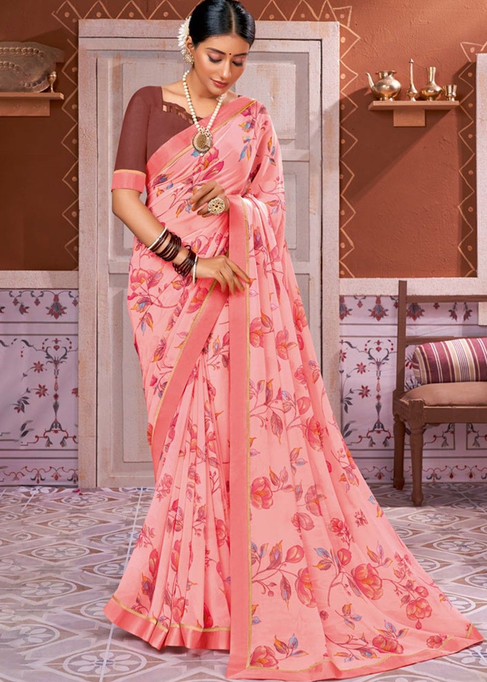 Top more than 244 floral print georgette saree latest