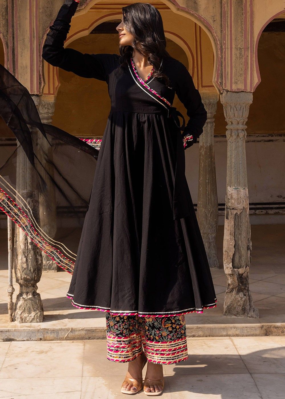 Cream Designer Embroidered Angrakha Style Anarkali Suit | Saira's Boutique