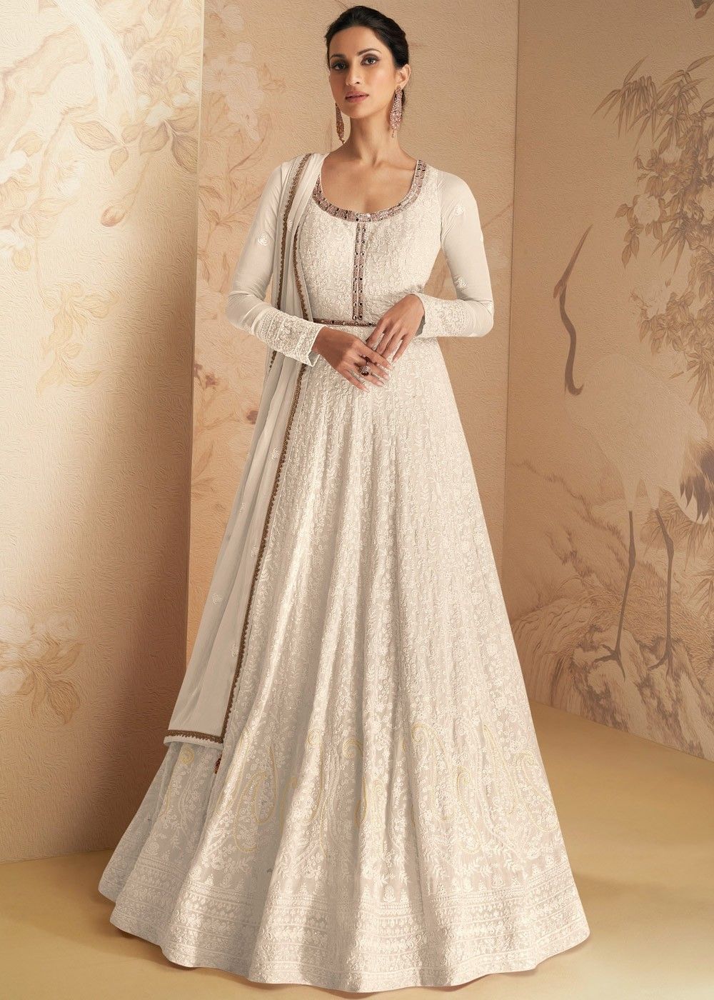 Pure Georgette White Long Anarkali Dress With Dupatta –