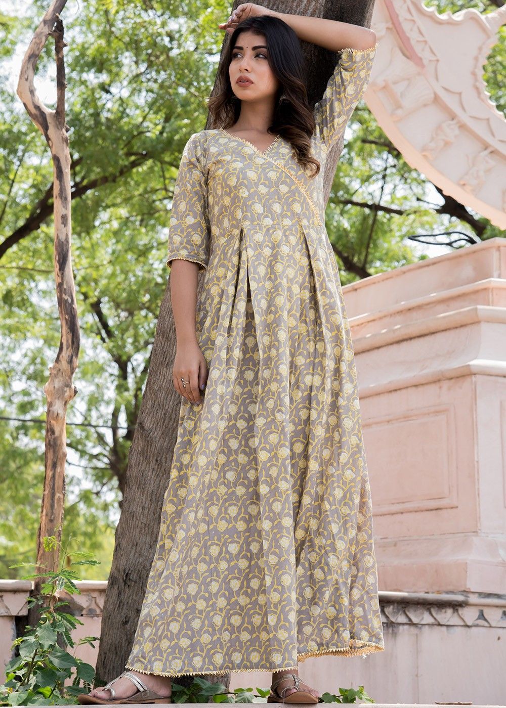 Wholesale Aawari Rayon Orange Half Choli Printed Angrakha Style Dress For  Women and Girls – Tradyl