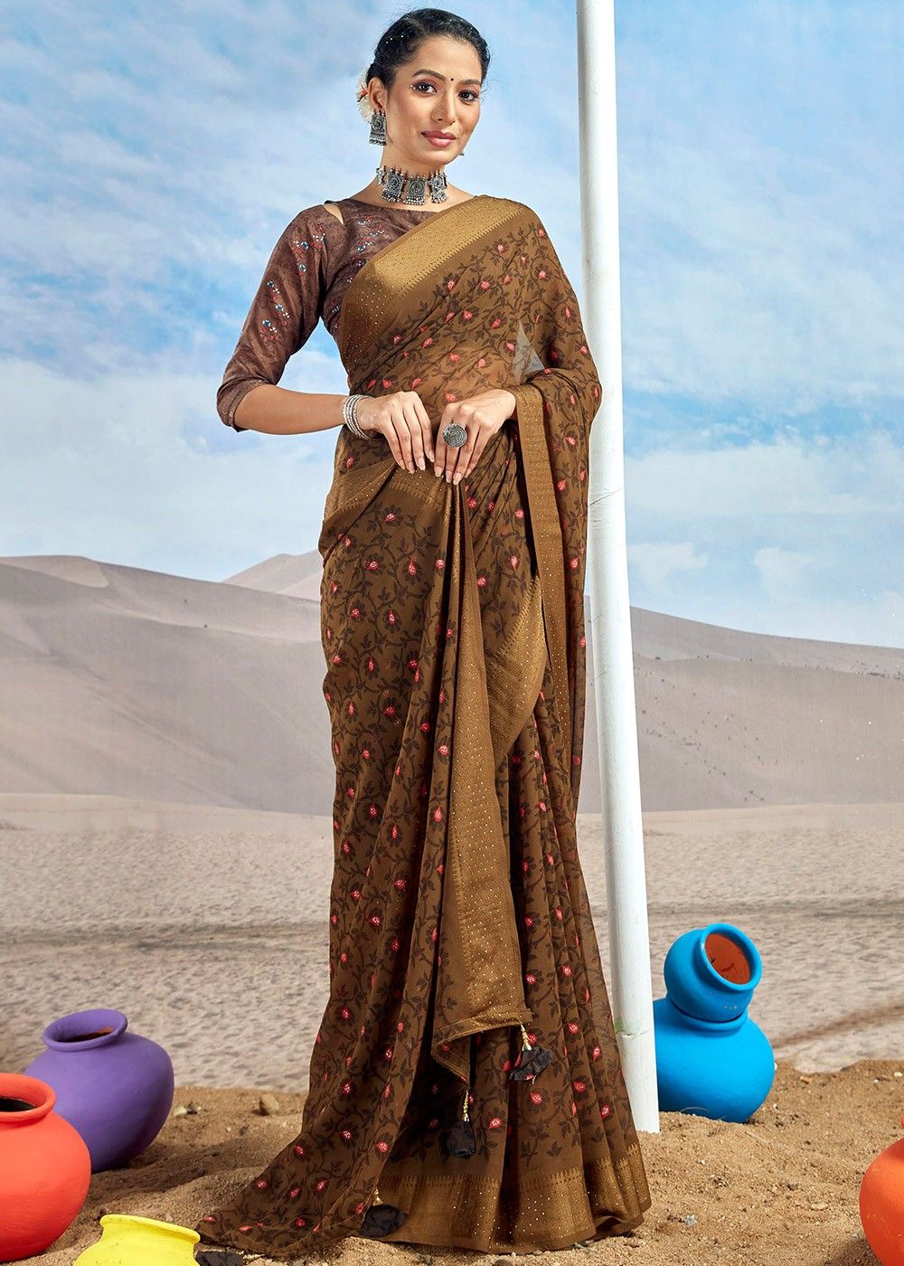 Buy online Chanderi Printed Saree With Blouse from ethnic wear for Women by  Soch for ₹2998 at 0% off | 2023 Limeroad.com
