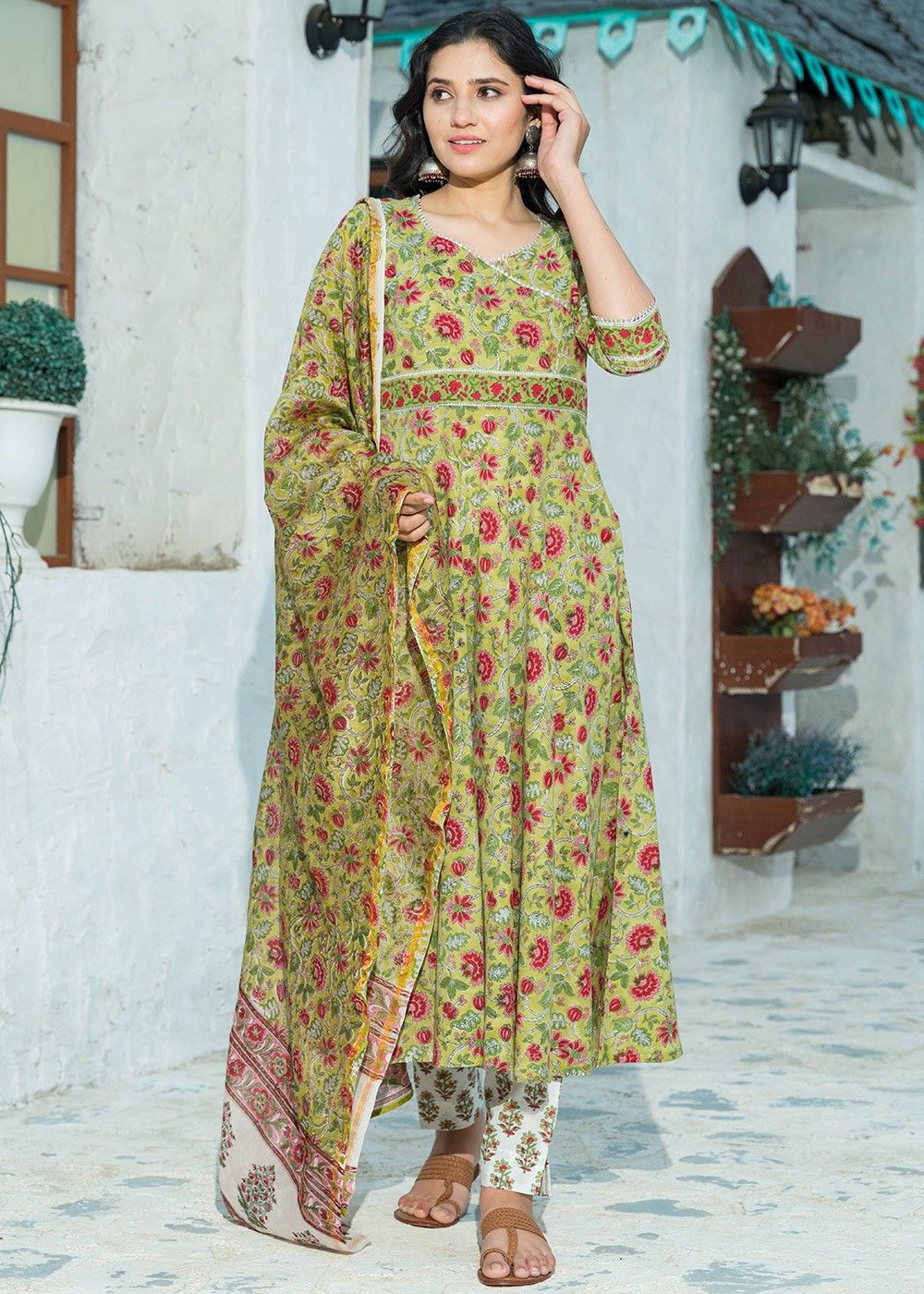 Brown Patiala Suit With Floral Printed Dupatta 6035SL05