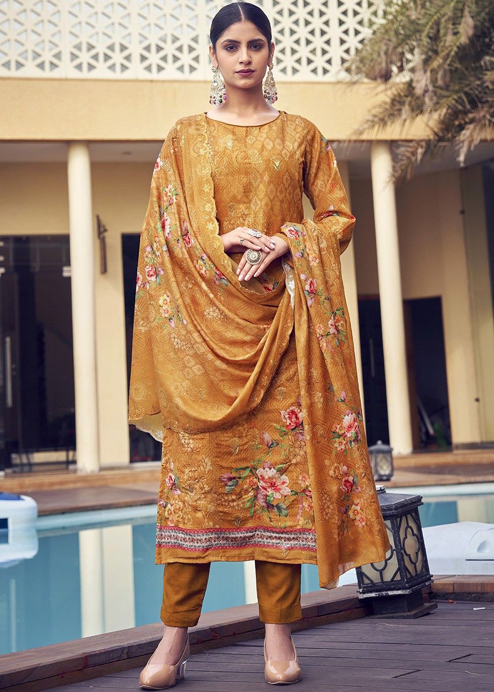 Mustard Yellow Mirror, Zardozi, Thread and Print work Salwar Suit with –  Seasons Chennai