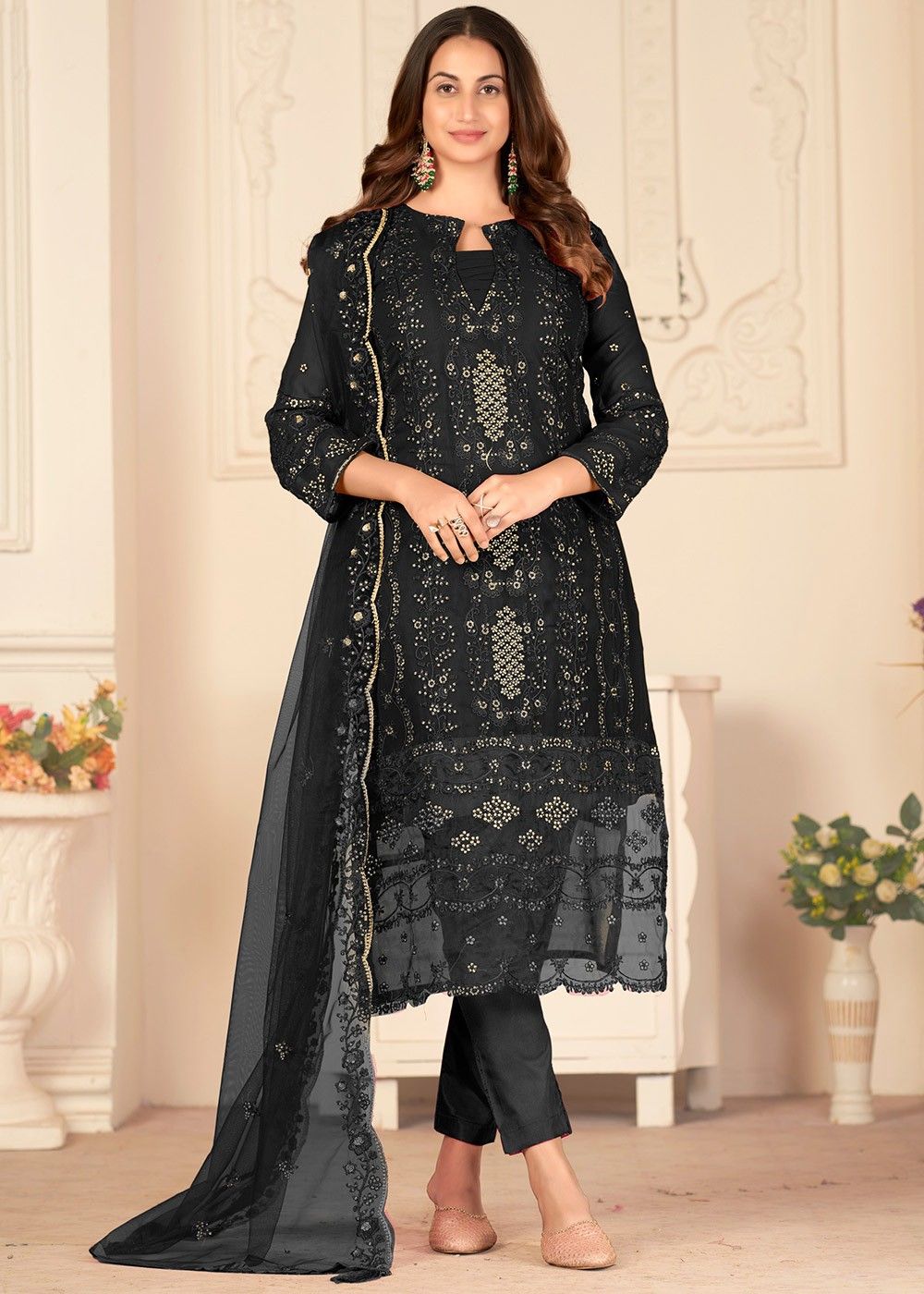 Black Colour Designer Salwar Suit in Georgette Fabric.