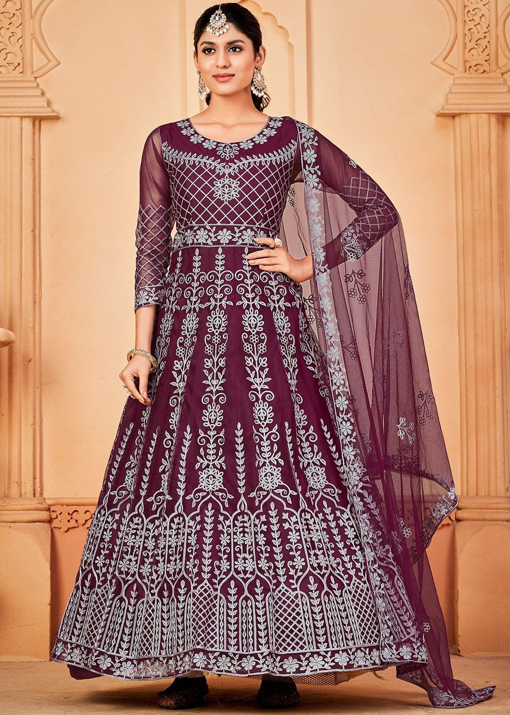 Attractive Pale Mauve Art Silk Zari Embroidered Festive Anarkali Gown