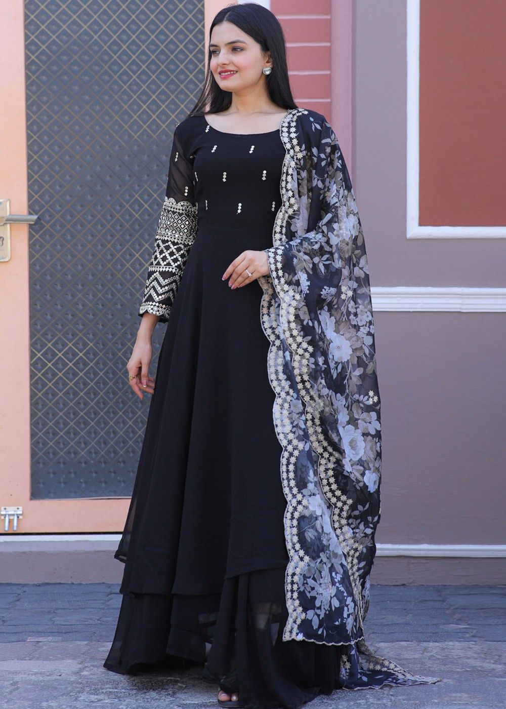 Black Cotton Anarkali Salwar Suit