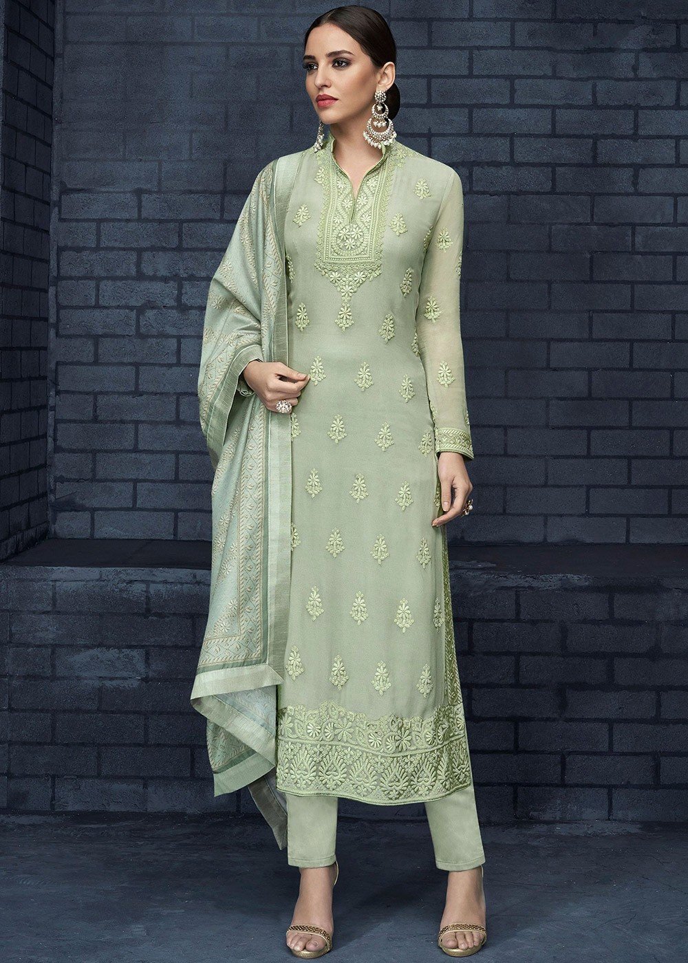 Readymade White Pant Suit With Printed Dupatta 3741SL09