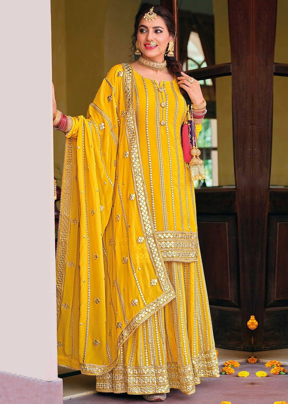 Buy Green Gota Patti Chanderi Suit - Set of 3 | AS-SUK/18/ASRU5 | The loom
