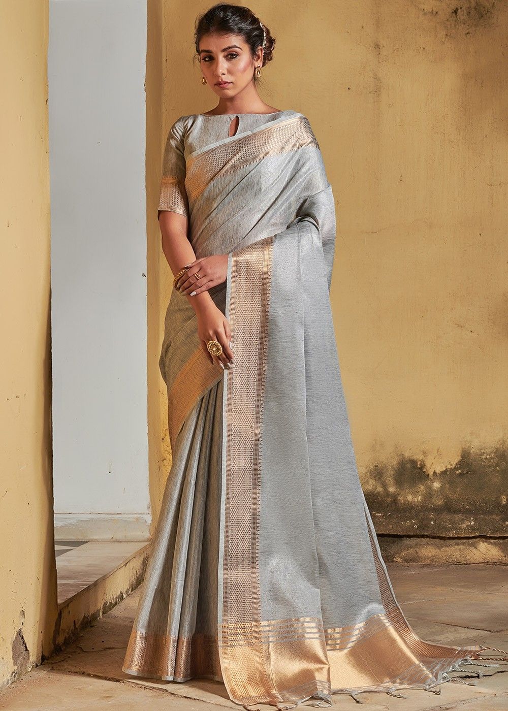 Grey Colour Silk Saree.