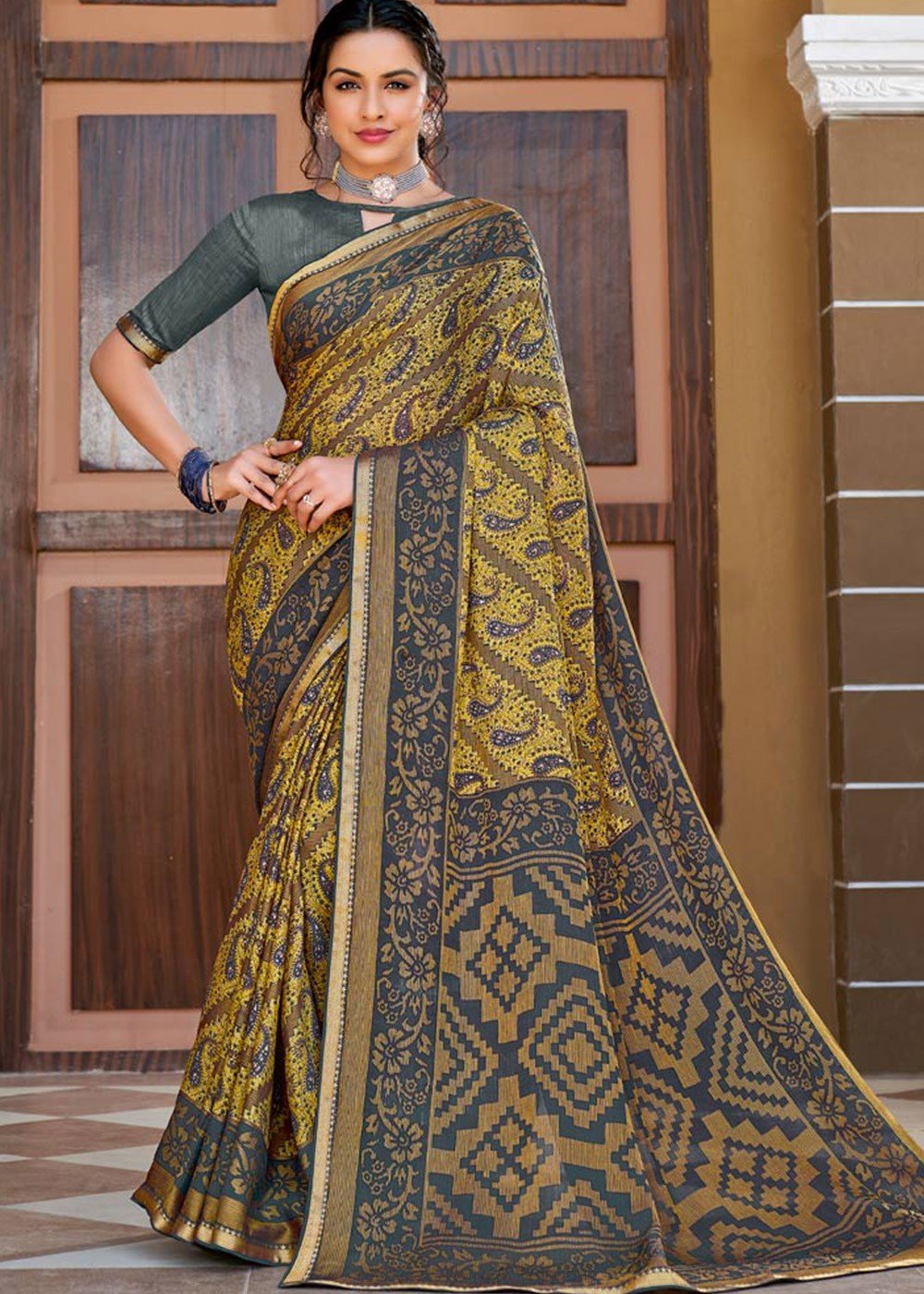 Soch Yellow Chiffon Brasso Motifs Traditional Saree [Free Size] in  Anantapur at best price by Sahebha Nx - Justdial