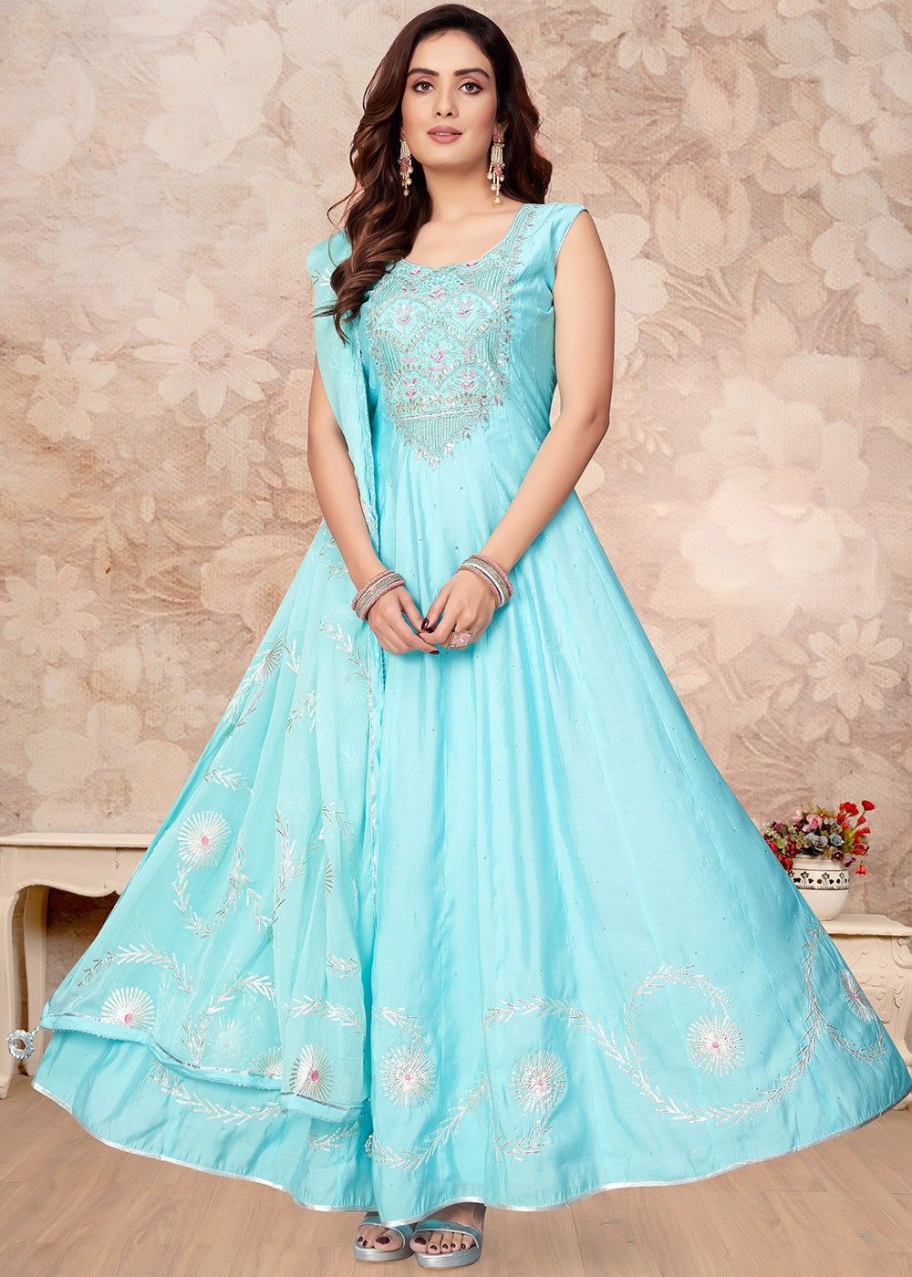 Readymade Blue Embroidered Anarkali Suit 5104SL05